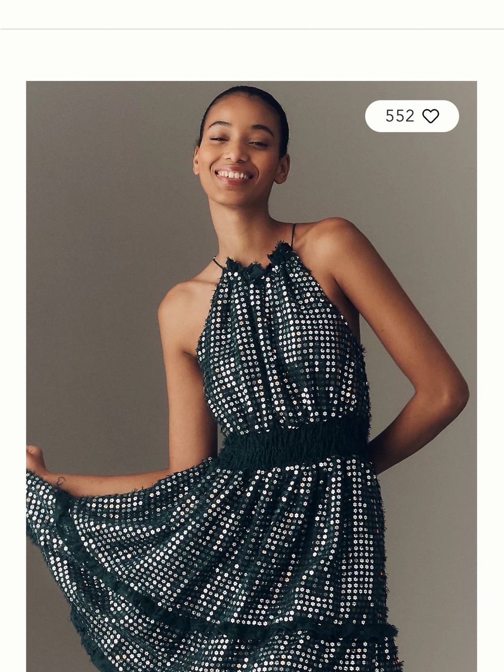Sequined Halter Party Dress in Dark Green